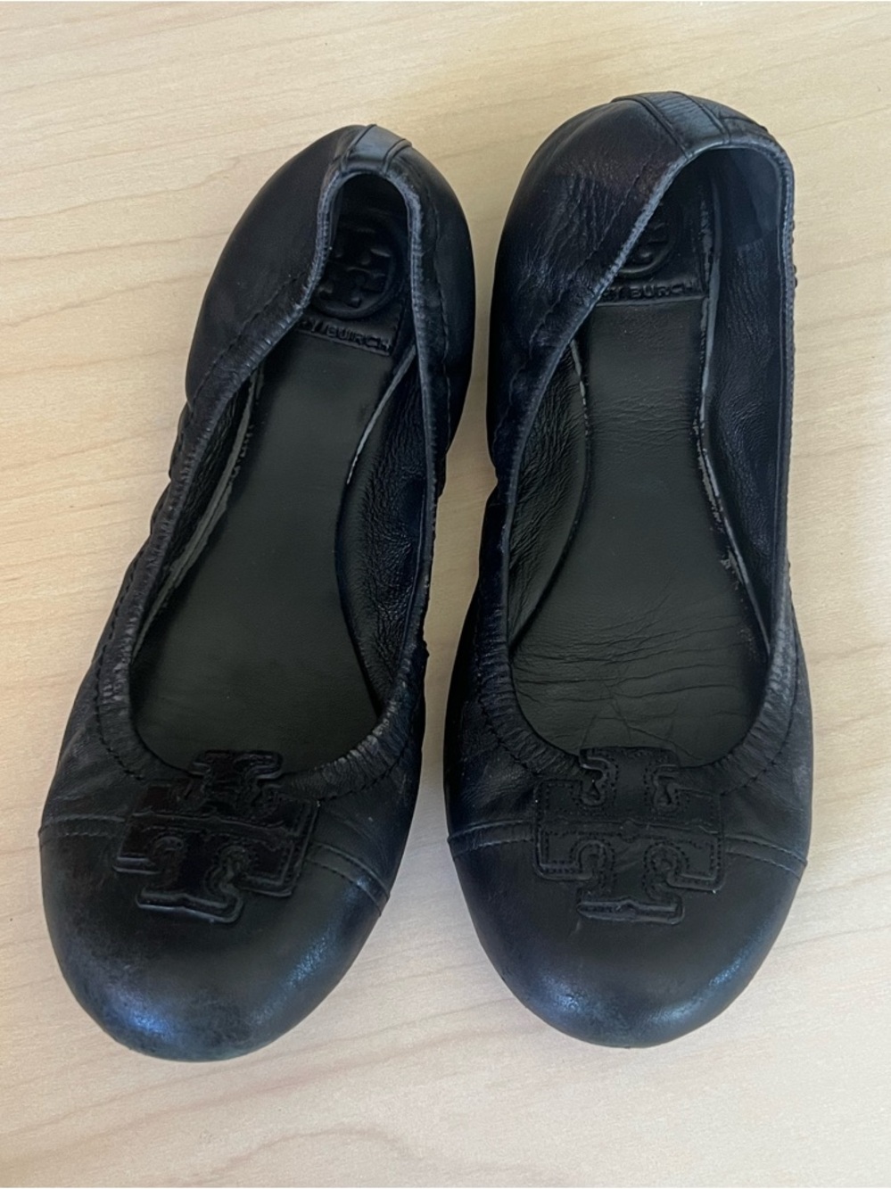 Tory Burch Black Leather Ballet Flats